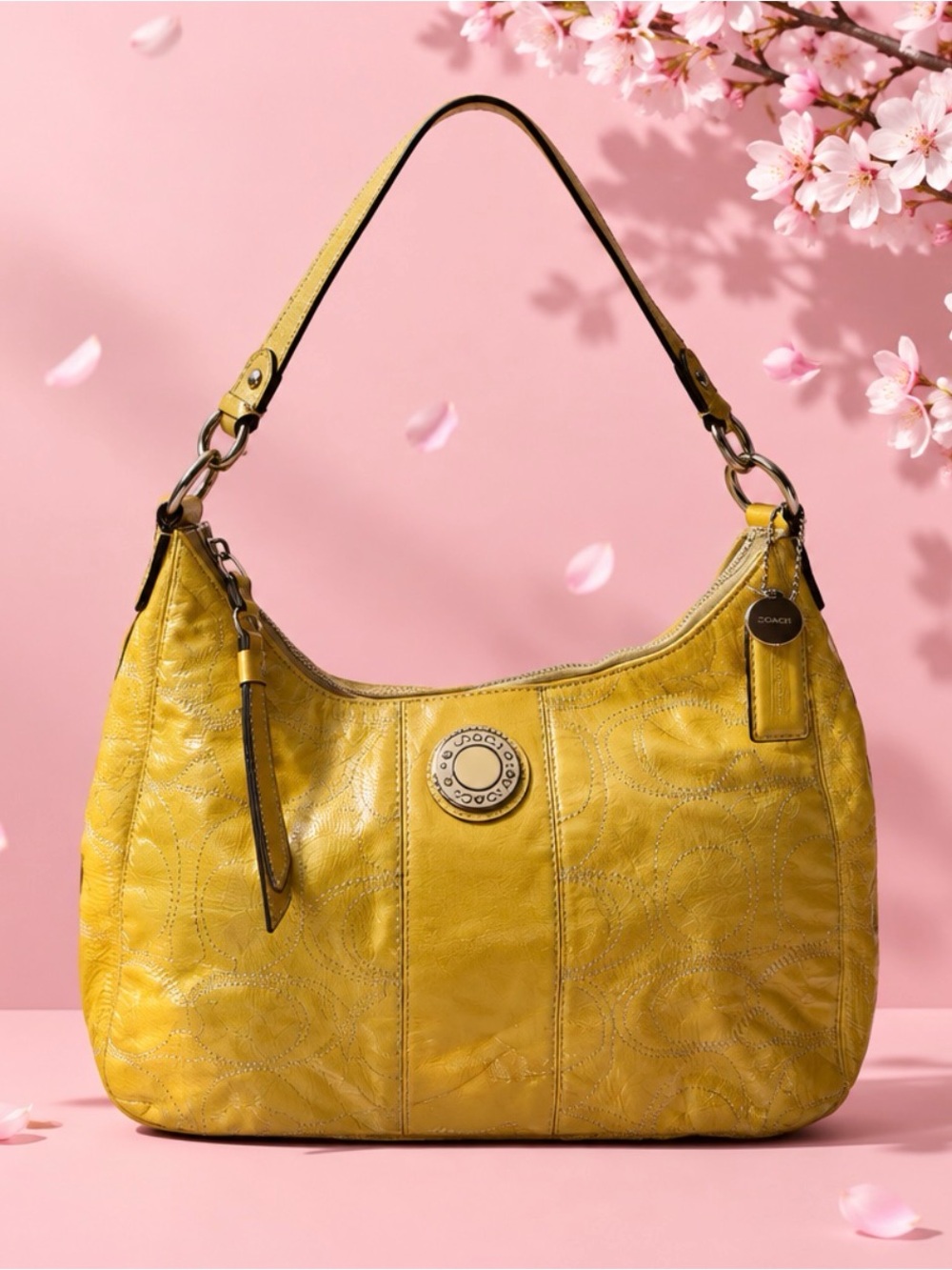 Coach Mustard Yellow Leather Hobo Shoulder Bag